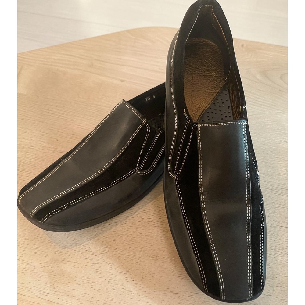 Sesto Meucci Black Leather Suede Contrast Stitch Italian Loafers Size 7.5